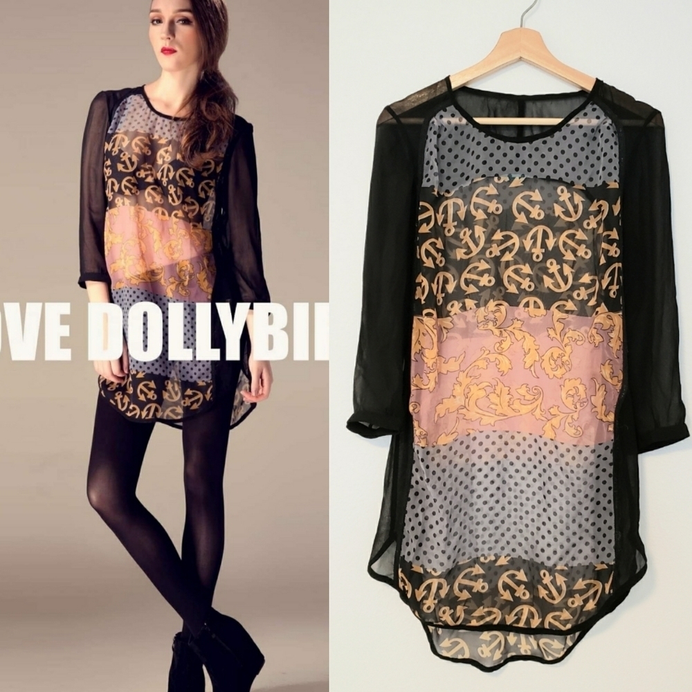 Love Dollybird patchwork chiffon dress anchor polk